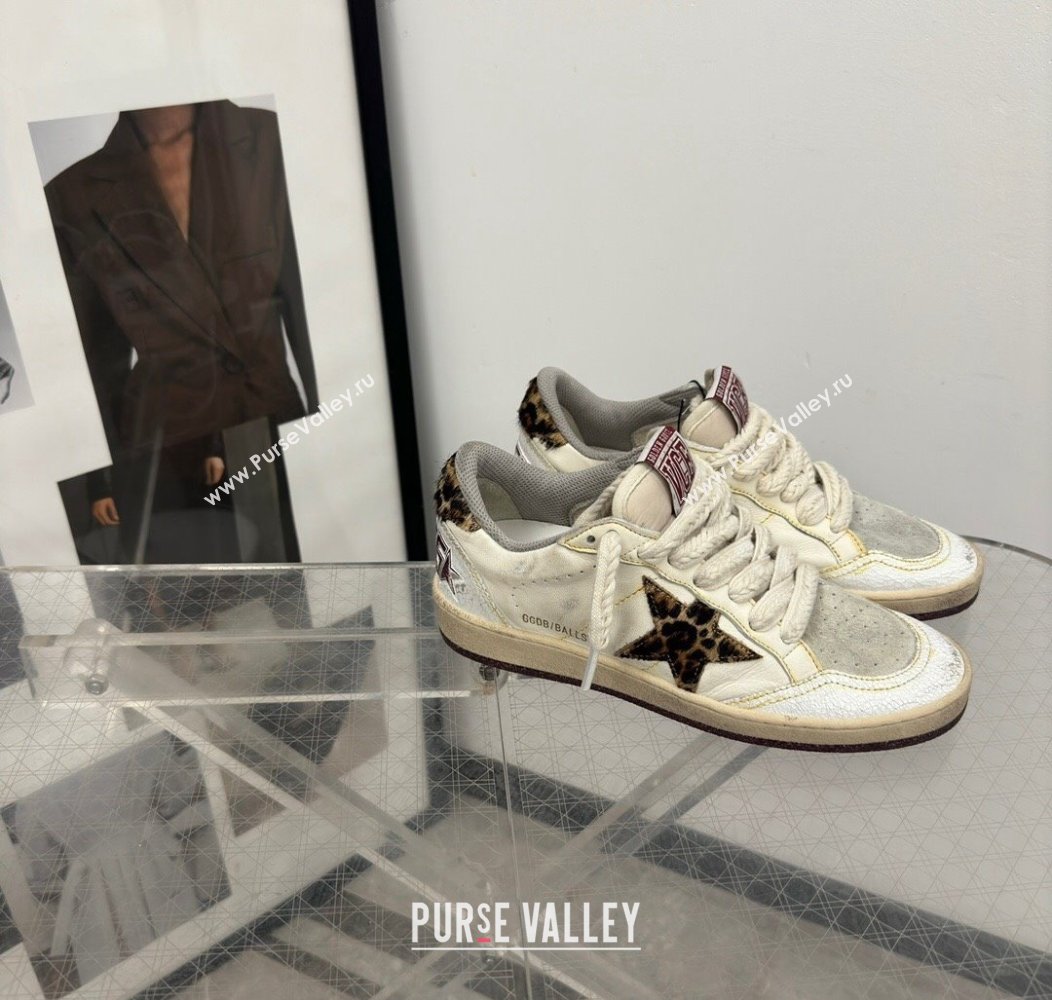 Golden Goose Ball Star in white leather with leopard print pony skin star and heel tab 2024 1224 (13-241224020)