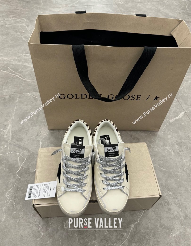 Golden Goose Super-Star Sneakers in white leather with leopard print pony skin heel tab 2024 1224 (13-241224021)