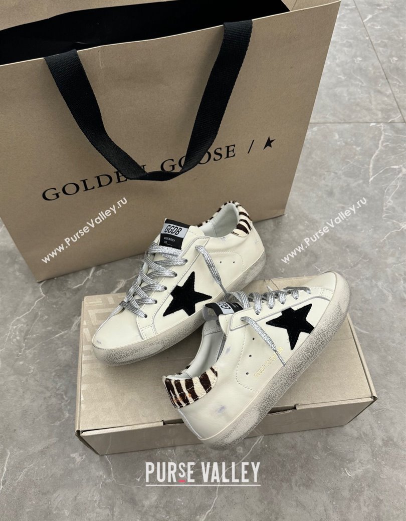 Golden Goose Super-Star Sneakers in white leather with leopard print pony skin heel tab 2024 1224 (13-241224021)