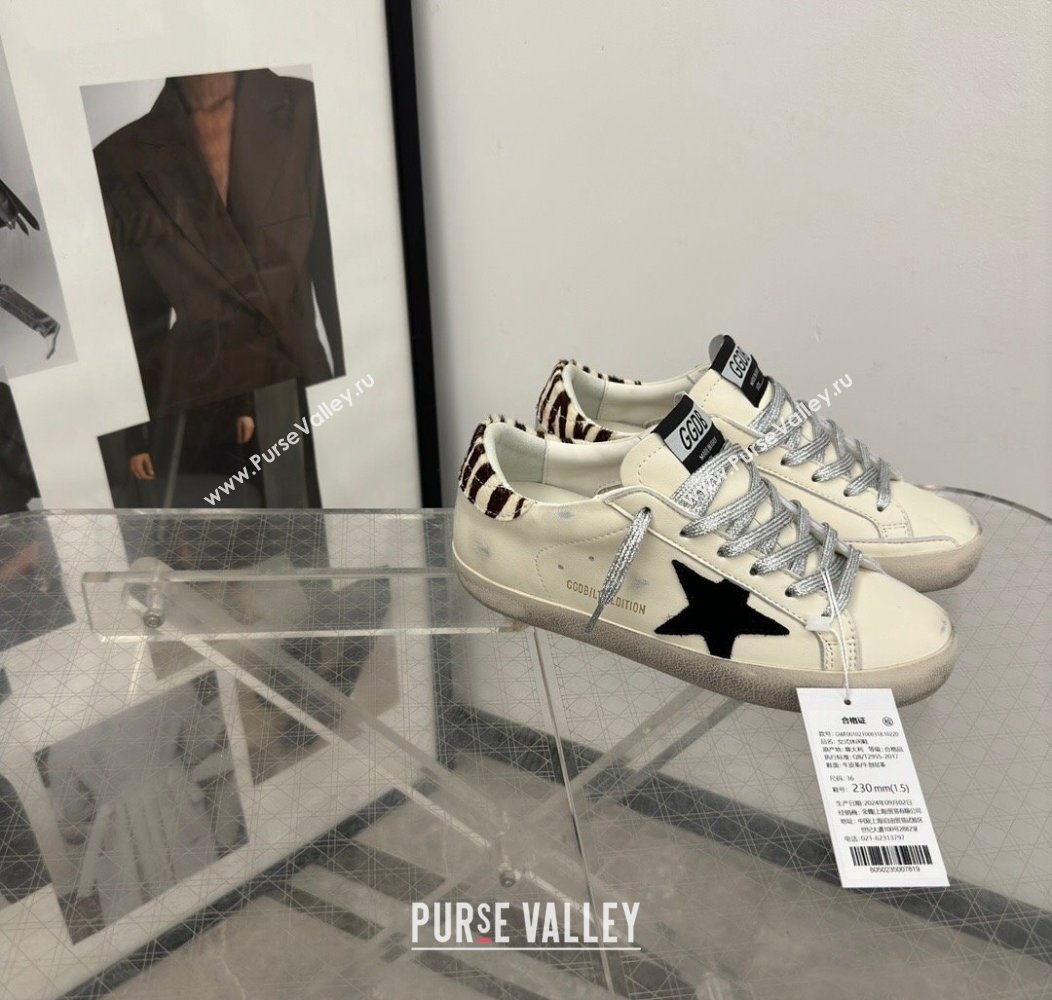 Golden Goose Super-Star Sneakers in white leather with leopard print pony skin heel tab 2024 1224 (13-241224021)