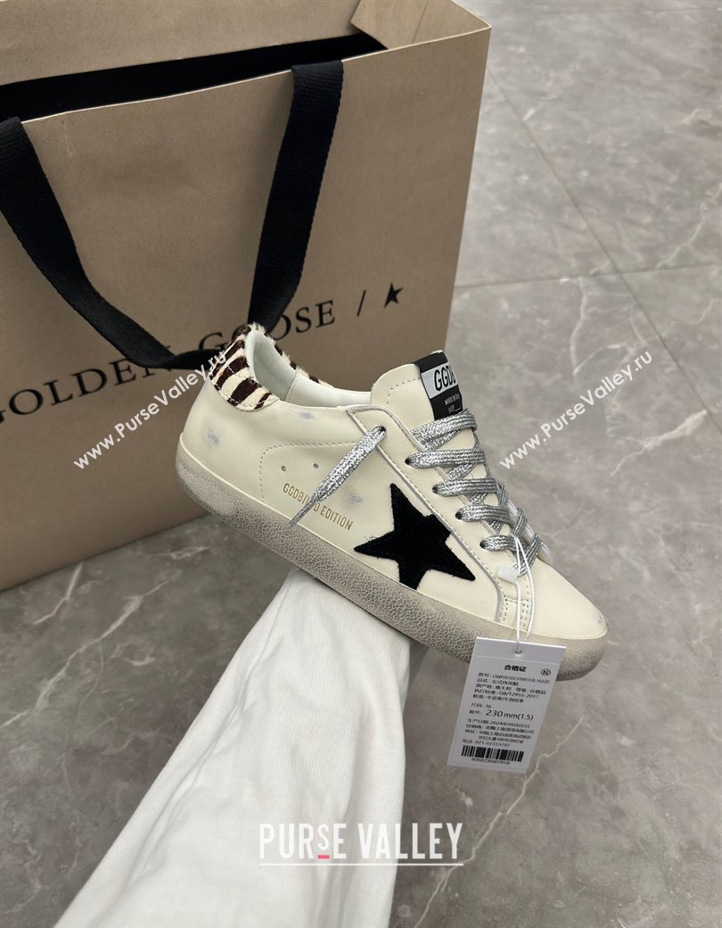 Golden Goose Super-Star Sneakers in white leather with leopard print pony skin heel tab 2024 1224 (13-241224021)