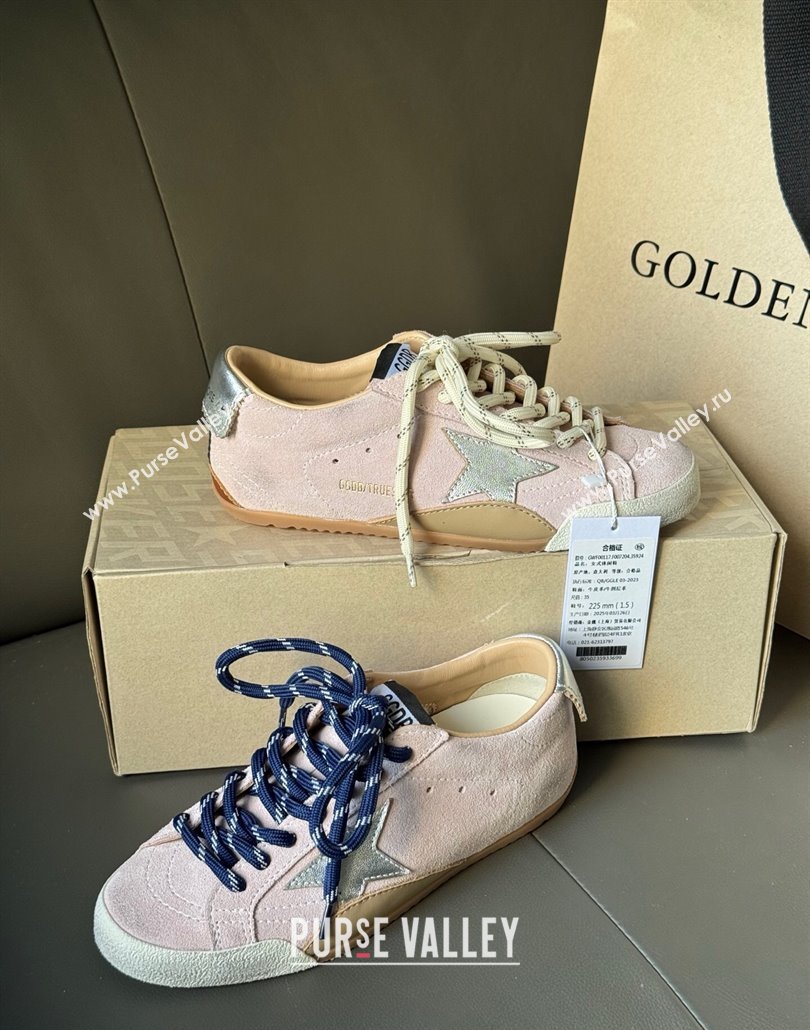 Golden Goose Womens True-Star Sneakers in pastel pink suede with white star and silver-tone heel tab 2025 (MD-250429053)