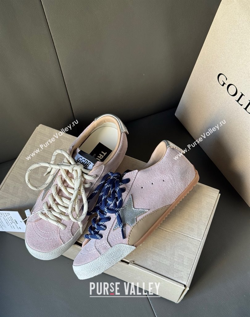 Golden Goose Womens True-Star Sneakers in pastel pink suede with white star and silver-tone heel tab 2025 (MD-250429053)