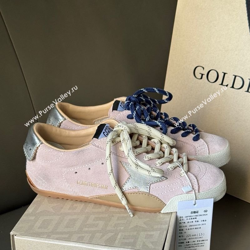 Golden Goose Womens True-Star Sneakers in pastel pink suede with white star and silver-tone heel tab 2025 (MD-250429053)