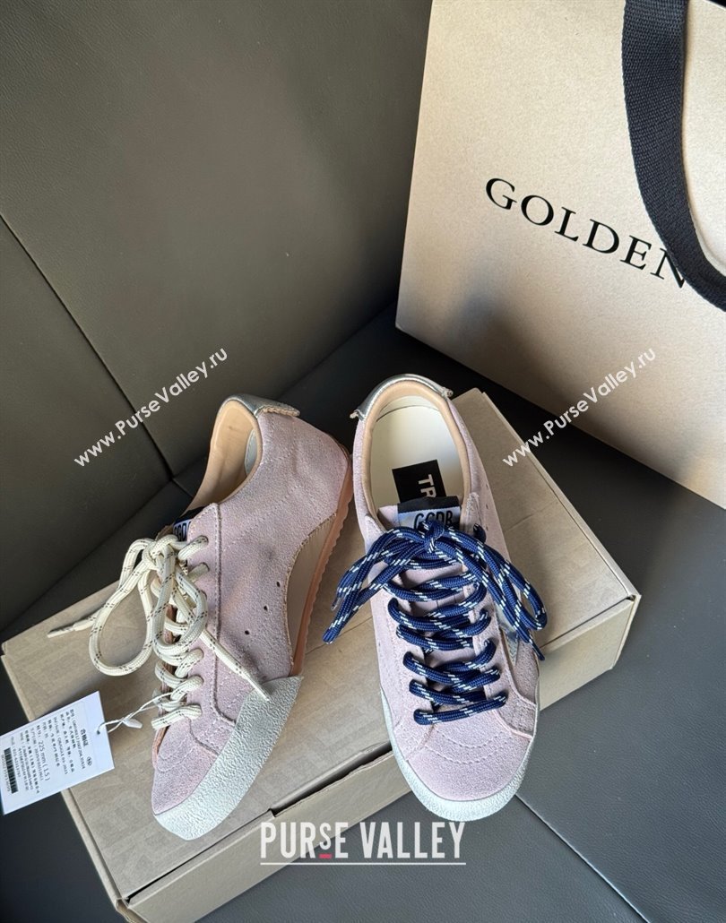 Golden Goose Womens True-Star Sneakers in pastel pink suede with white star and silver-tone heel tab 2025 (MD-250429053)