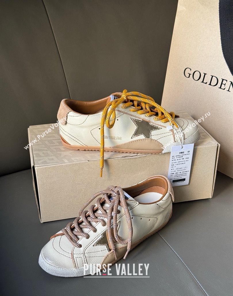 Golden Goose Womens True-Star Sneakers in white nappa leather with gold star and beige suede heel tab 2025 (MD-250429054)