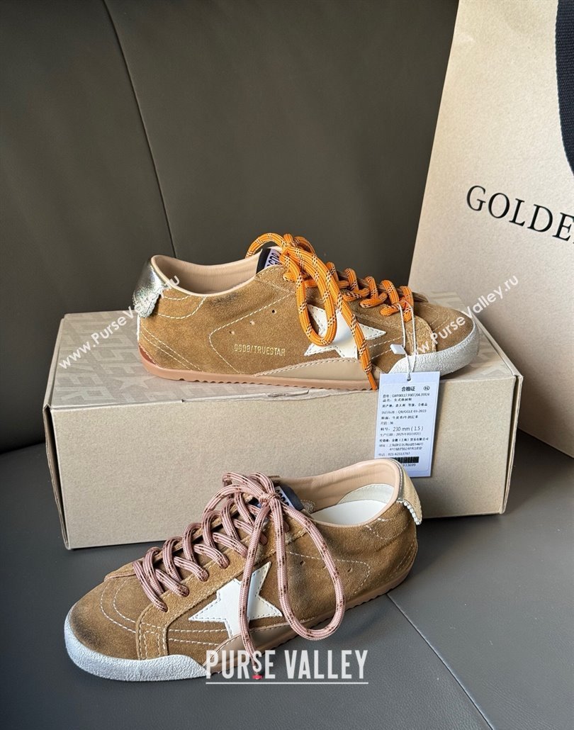 Golden Goose Womens True-Star Sneakers in tobacco-colored brown suede with white star and gold-tone heel tab 2025 (MD-250429052)