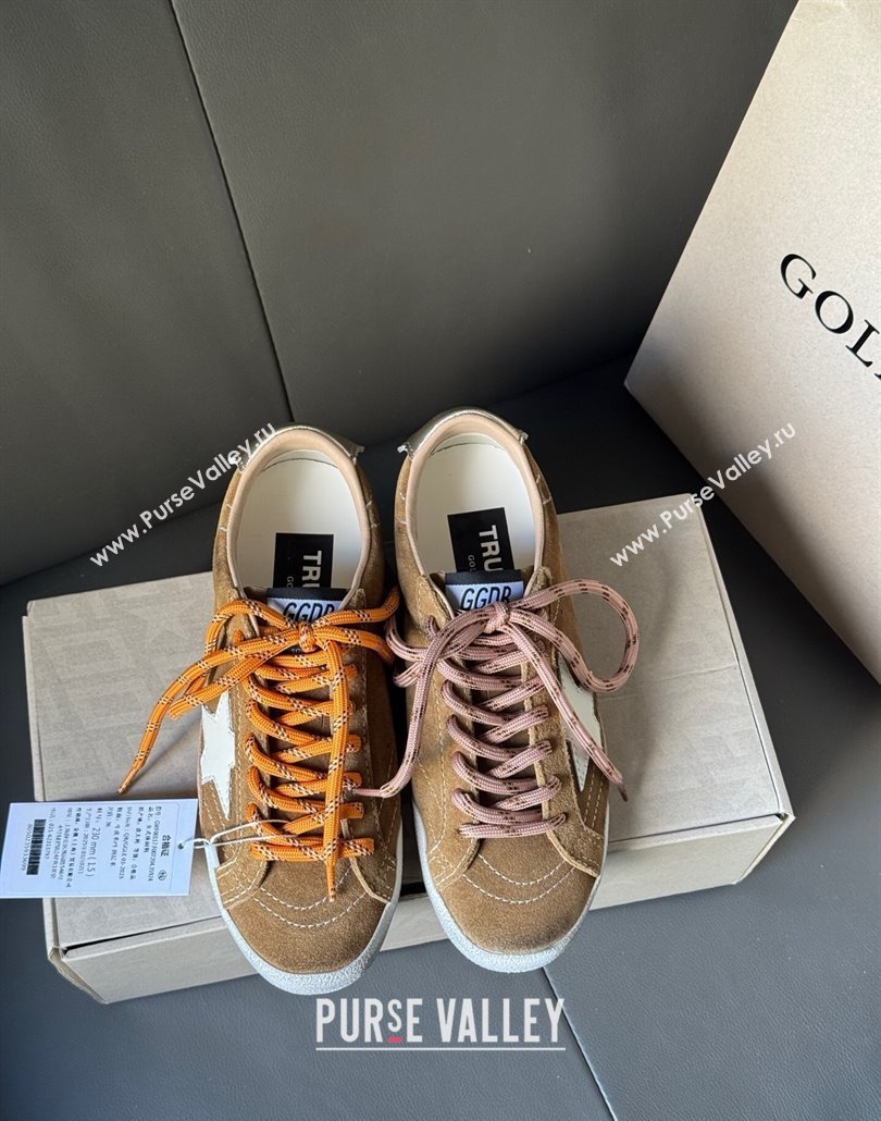 Golden Goose Womens True-Star Sneakers in tobacco-colored brown suede with white star and gold-tone heel tab 2025 (MD-250429052)