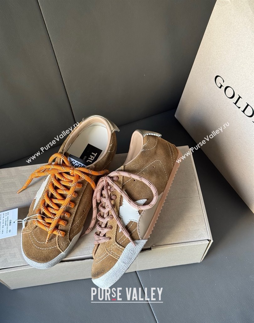 Golden Goose Womens True-Star Sneakers in tobacco-colored brown suede with white star and gold-tone heel tab 2025 (MD-250429052)