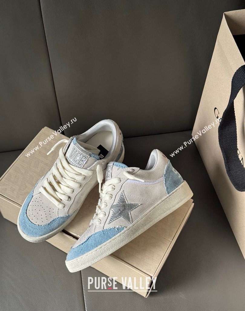 Golden Goose Ball Star Sneakers LTD in suede with metallic leather star and denim inserts 2025 (13-250605007)