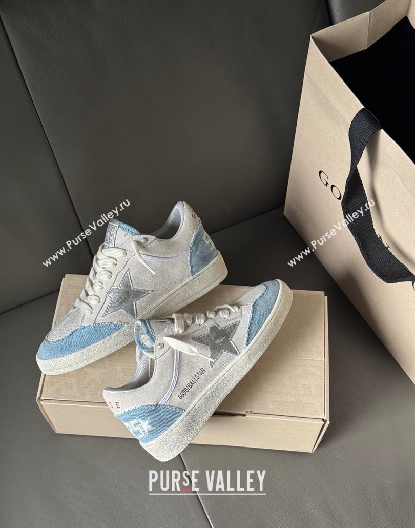 Golden Goose Ball Star Sneakers LTD in suede with metallic leather star and denim inserts 2025 (13-250605007)