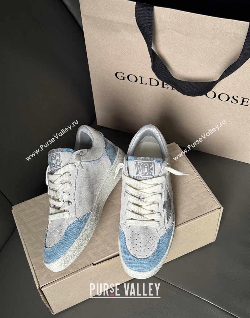 Golden Goose Ball Star Sneakers LTD in suede with metallic leather star and denim inserts 2025 (13-250605007)