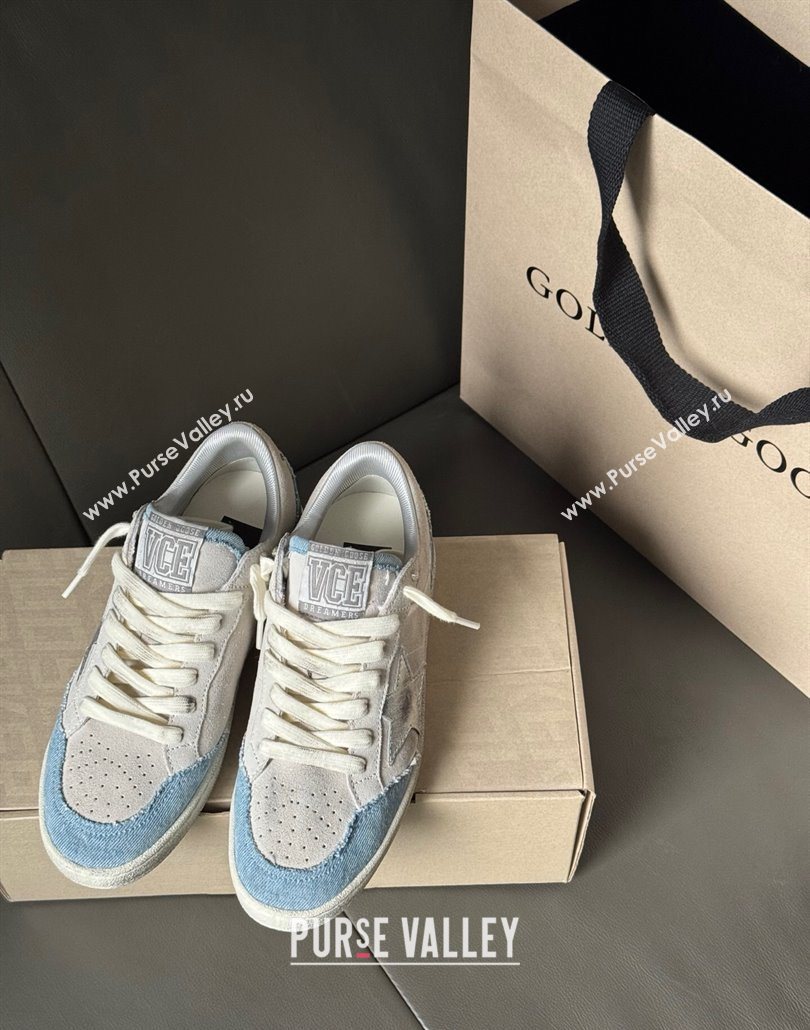 Golden Goose Ball Star Sneakers LTD in suede with metallic leather star and denim inserts 2025 (13-250605007)