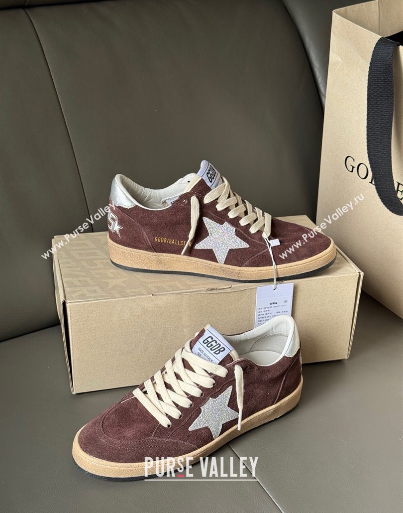Golden Goose Ball Star Sneakers in brown suede with glitter star 2025 0605 (13-250605008)