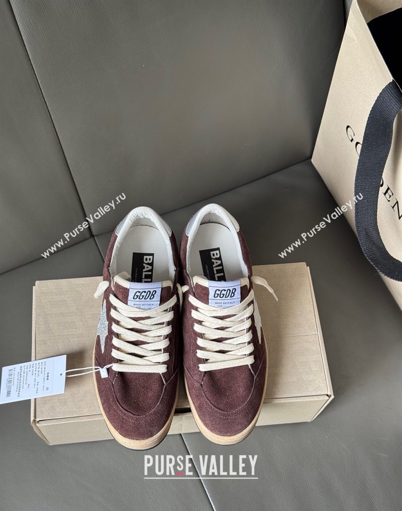 Golden Goose Ball Star Sneakers in brown suede with glitter star 2025 0605 (13-250605008)