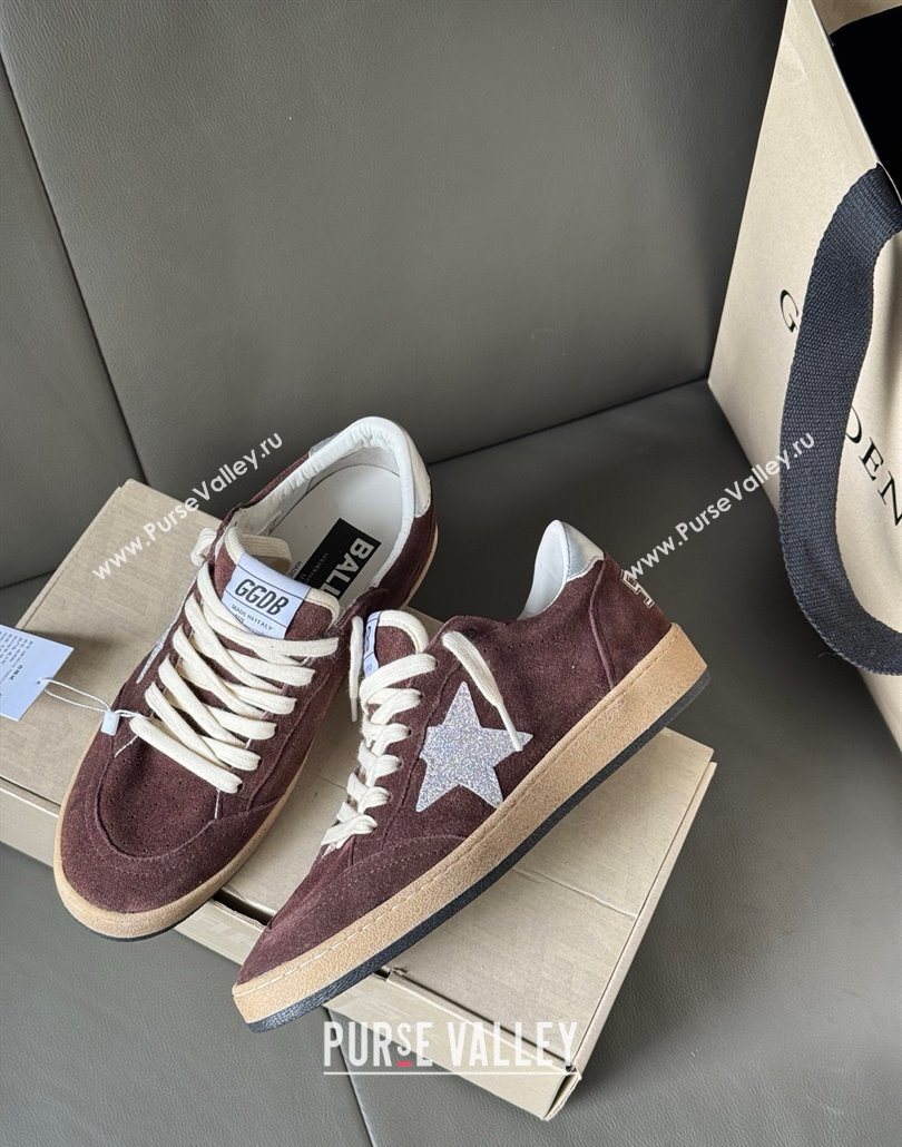 Golden Goose Ball Star Sneakers in brown suede with glitter star 2025 0605 (13-250605008)