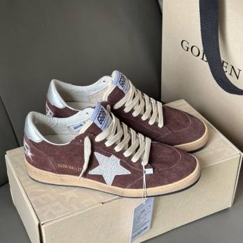 Golden Goose Ball Star Sneakers in brown suede with glitter star 2025 0605 (13-250605008)