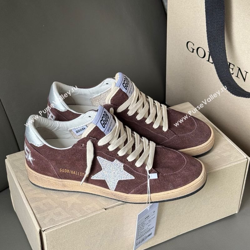 Golden Goose Ball Star Sneakers in brown suede with glitter star 2025 0605 (13-250605008)