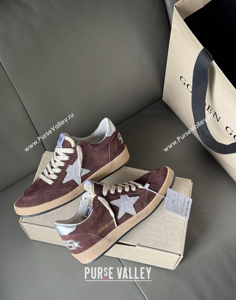 Golden Goose Ball Star Sneakers in brown suede with glitter star 2025 0605 (13-250605008)