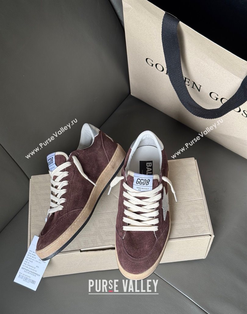 Golden Goose Ball Star Sneakers in brown suede with glitter star 2025 0605 (13-250605008)