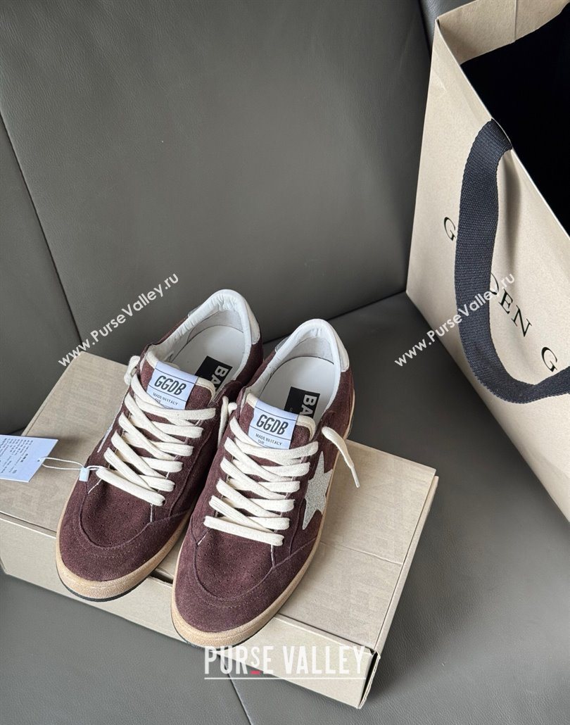 Golden Goose Ball Star Sneakers in brown suede with glitter star 2025 0605 (13-250605008)