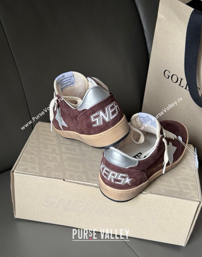 Golden Goose Ball Star Sneakers in brown suede with glitter star 2025 0605 (13-250605008)