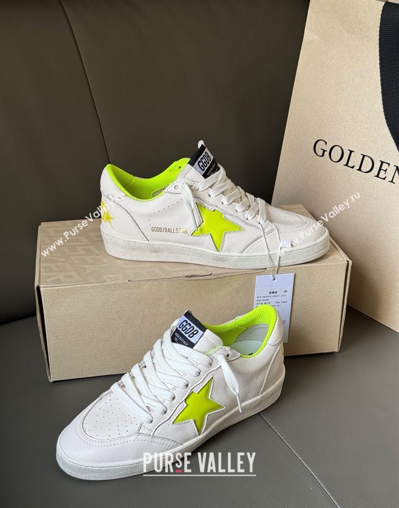 Golden Goose Ball Star Sneakers in white leather and neon green star 2025 0605 (13-250605009)