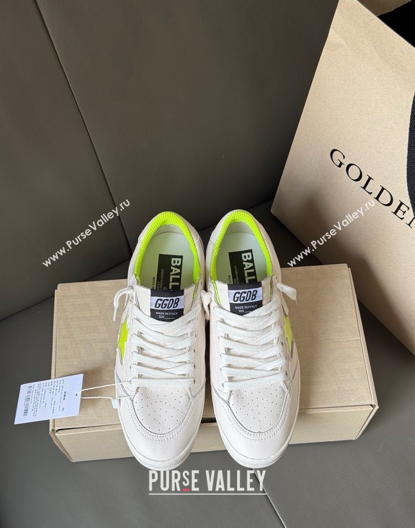 Golden Goose Ball Star Sneakers in white leather and neon green star 2025 0605 (13-250605009)