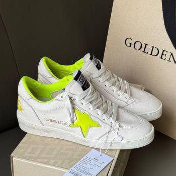 Golden Goose Ball Star Sneakers in white leather and neon green star 2025 0605 (13-250605009)