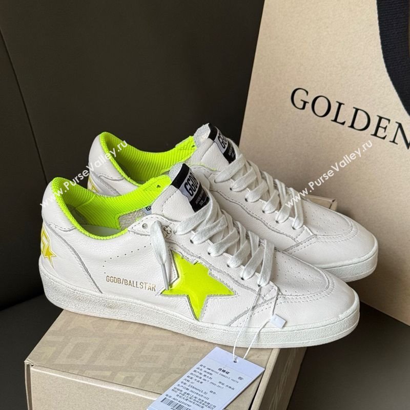 Golden Goose Ball Star Sneakers in white leather and neon green star 2025 0605 (13-250605009)