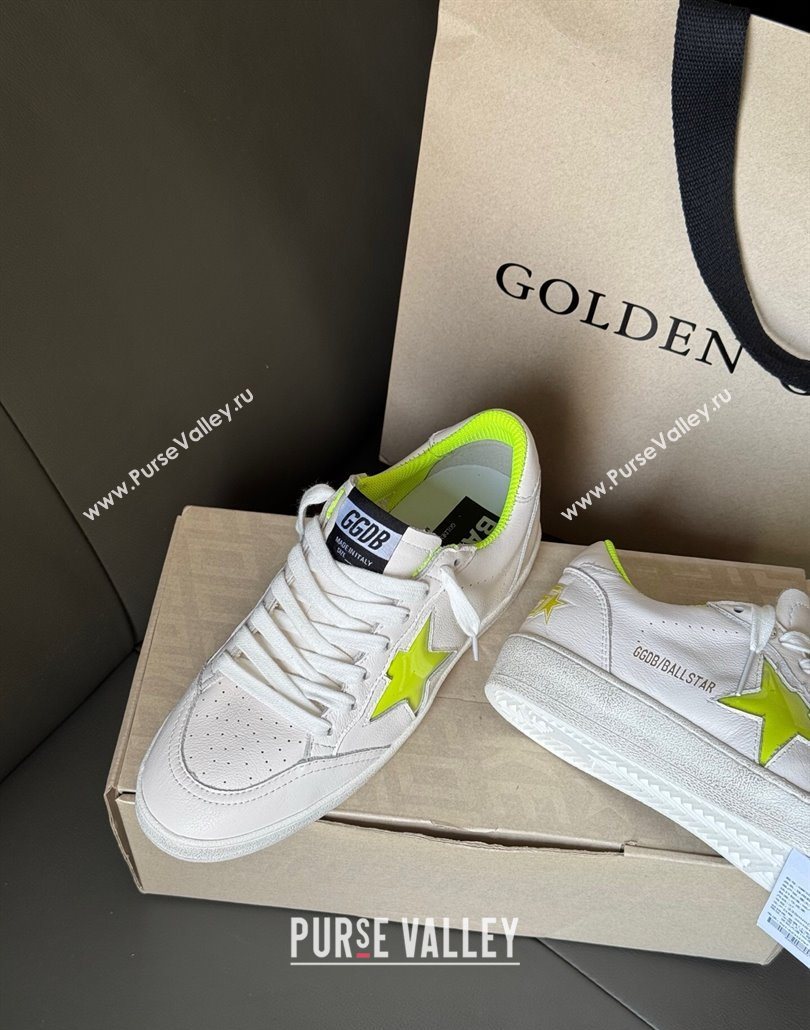 Golden Goose Ball Star Sneakers in white leather and neon green star 2025 0605 (13-250605009)