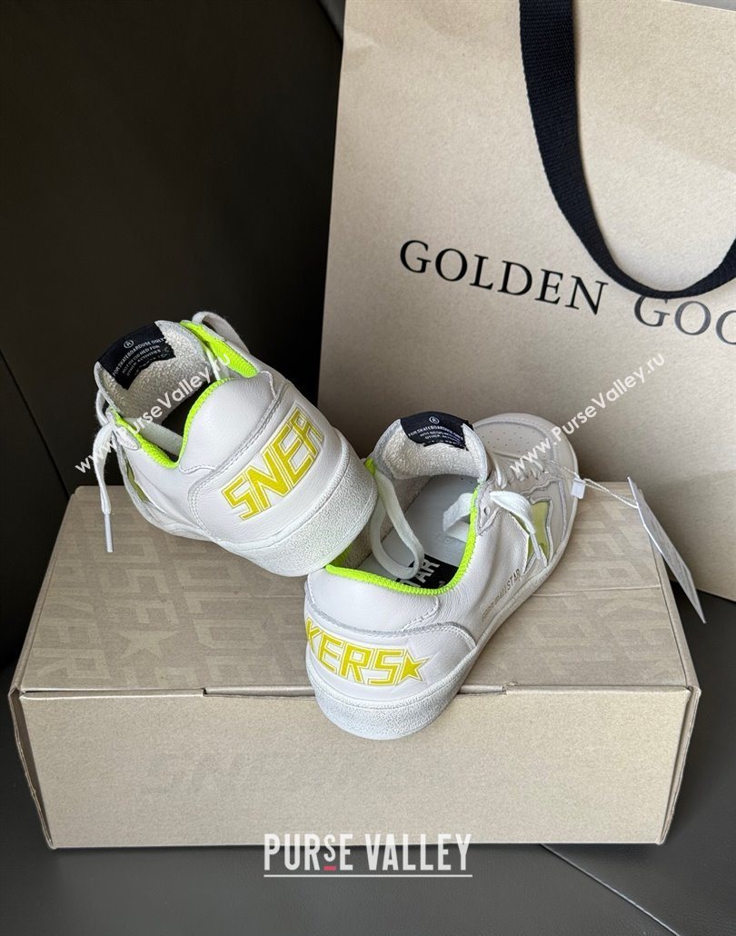 Golden Goose Ball Star Sneakers in white leather and neon green star 2025 0605 (13-250605009)