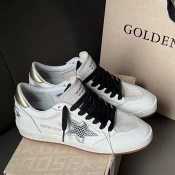 Golden Goose Ball Star Sneakers in white leather and grey suede with metallic leather star 2025 0605 (13-250605002)