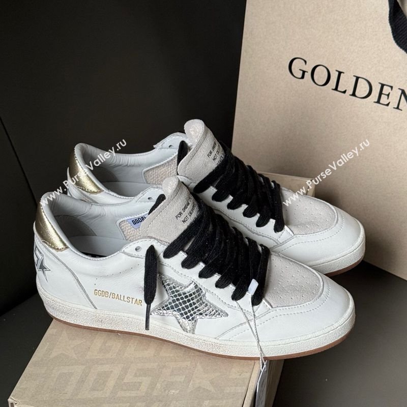 Golden Goose Ball Star Sneakers in white leather and grey suede with metallic leather star 2025 0605 (13-250605002)