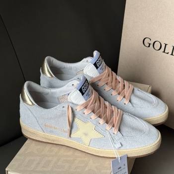 Golden Goose Womens Ball Star Sneakers in powder-blue suede with cream-colored leather star 2025 (13-250605001)