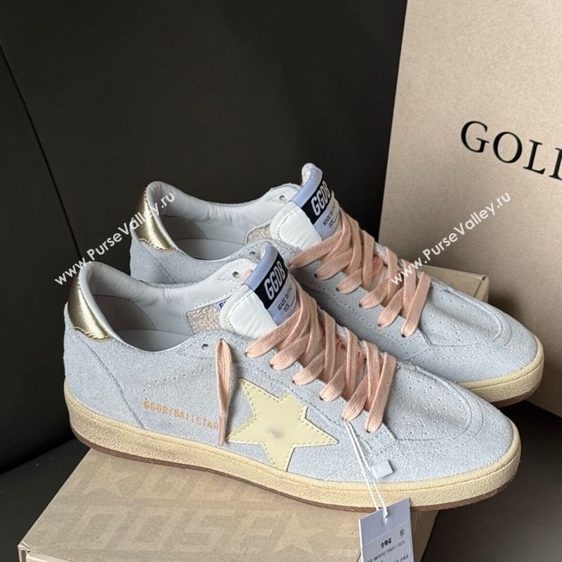 Golden Goose Womens Ball Star Sneakers in powder-blue suede with cream-colored leather star 2025 (13-250605001)