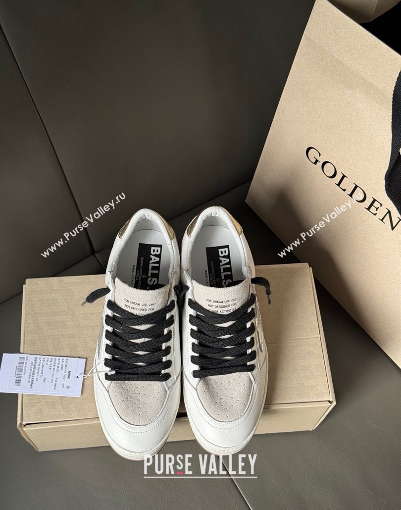 Golden Goose Ball Star Sneakers in white leather and grey suede with metallic leather star 2025 0605 (13-250605002)