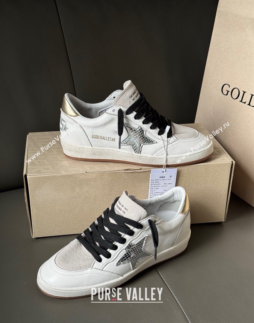 Golden Goose Ball Star Sneakers in white leather and grey suede with metallic leather star 2025 0605 (13-250605002)