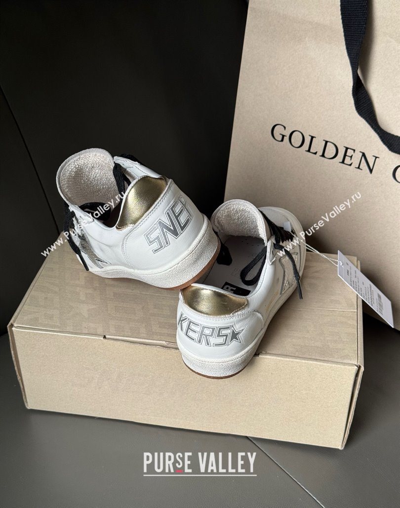 Golden Goose Ball Star Sneakers in white leather and grey suede with metallic leather star 2025 0605 (13-250605002)