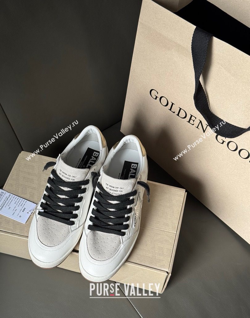 Golden Goose Ball Star Sneakers in white leather and grey suede with metallic leather star 2025 0605 (13-250605002)