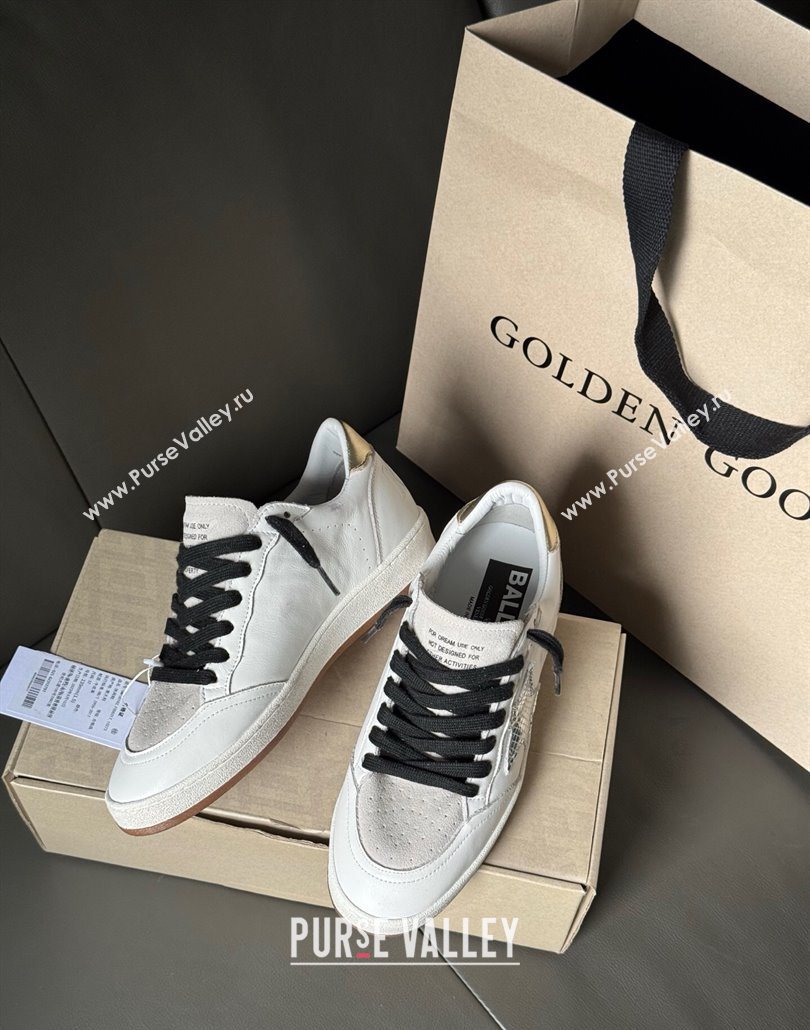 Golden Goose Ball Star Sneakers in white leather and grey suede with metallic leather star 2025 0605 (13-250605002)
