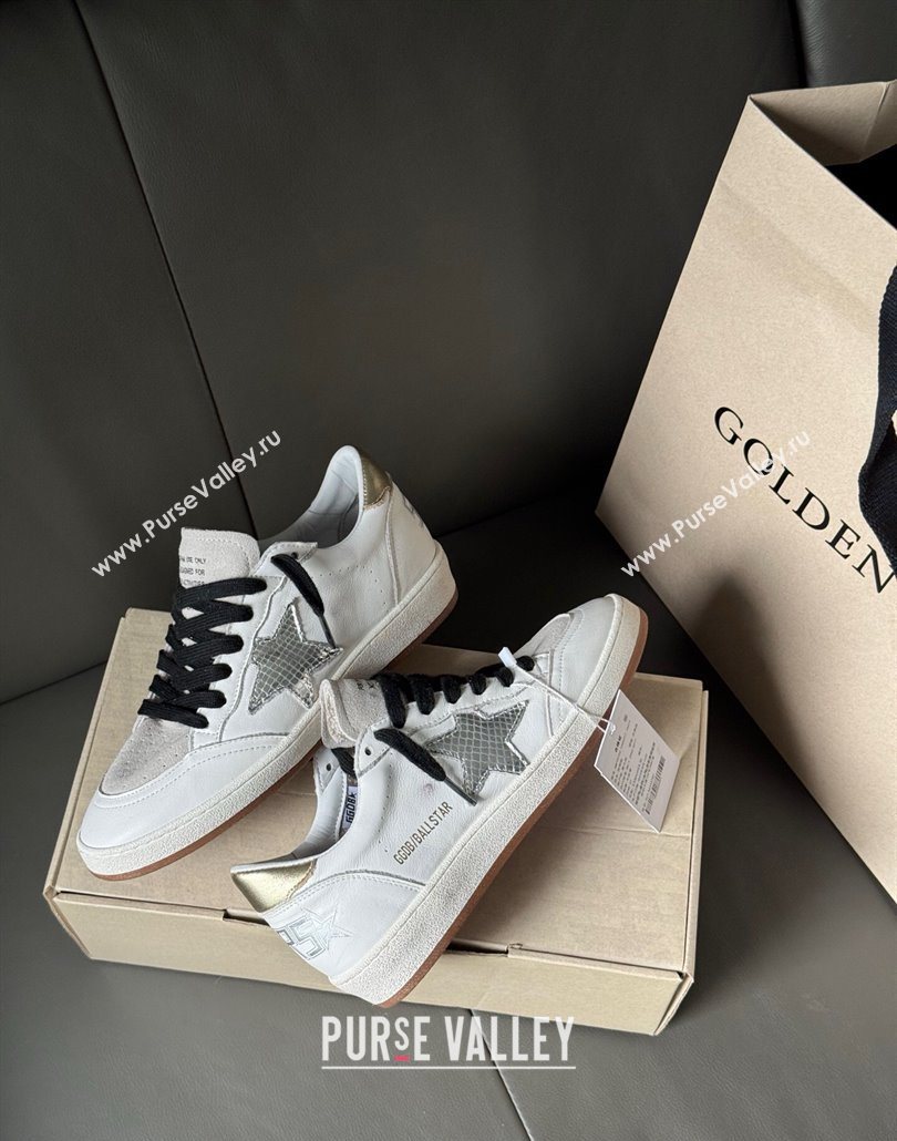 Golden Goose Ball Star Sneakers in white leather and grey suede with metallic leather star 2025 0605 (13-250605002)
