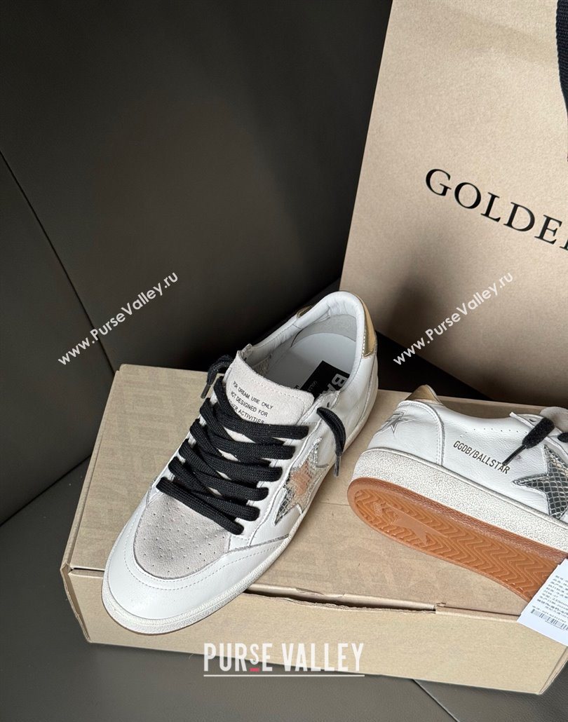 Golden Goose Ball Star Sneakers in white leather and grey suede with metallic leather star 2025 0605 (13-250605002)
