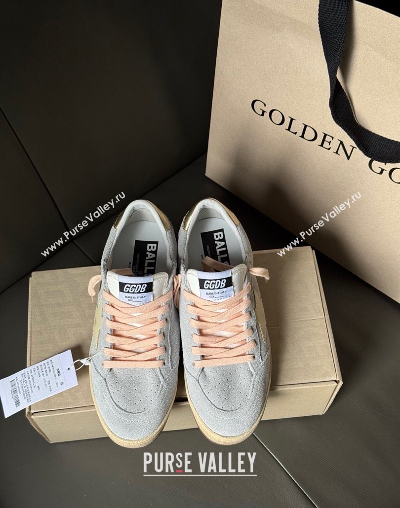 Golden Goose Womens Ball Star Sneakers in powder-blue suede with cream-colored leather star 2025 (13-250605001)