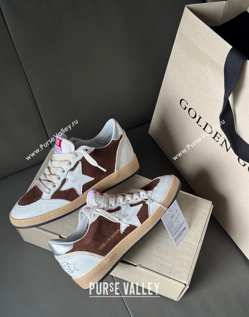 Golden Goose Ball Star Sneakers in White Leather and Brown Suede 2025 0605 (13-250605003)