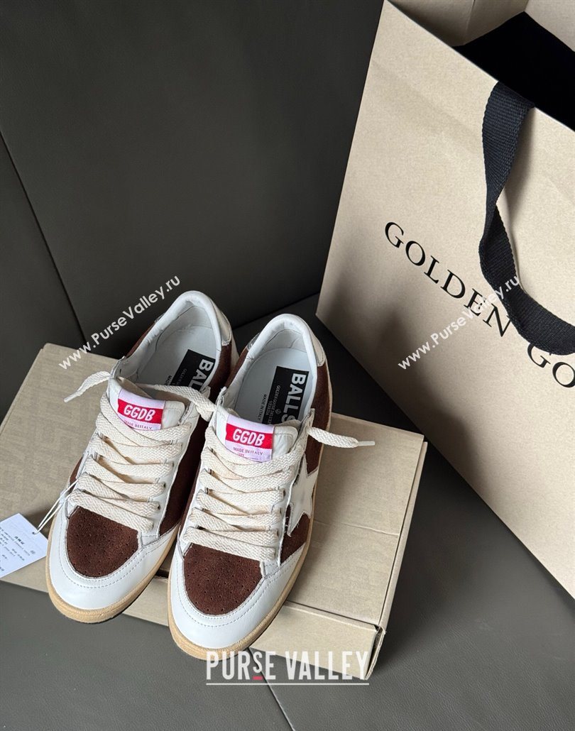Golden Goose Ball Star Sneakers in White Leather and Brown Suede 2025 0605 (13-250605003)