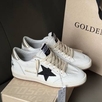 Golden Goose Ball Star Sneakers in white leather with black glitter star 2025 0605 (13-250605004)