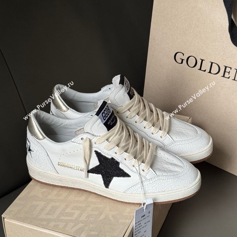 Golden Goose Ball Star Sneakers in white leather with black glitter star 2025 0605 (13-250605004)