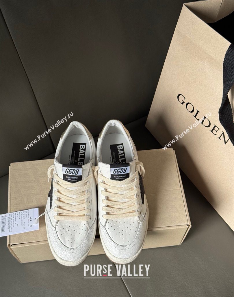Golden Goose Ball Star Sneakers in white leather with black glitter star 2025 0605 (13-250605004)
