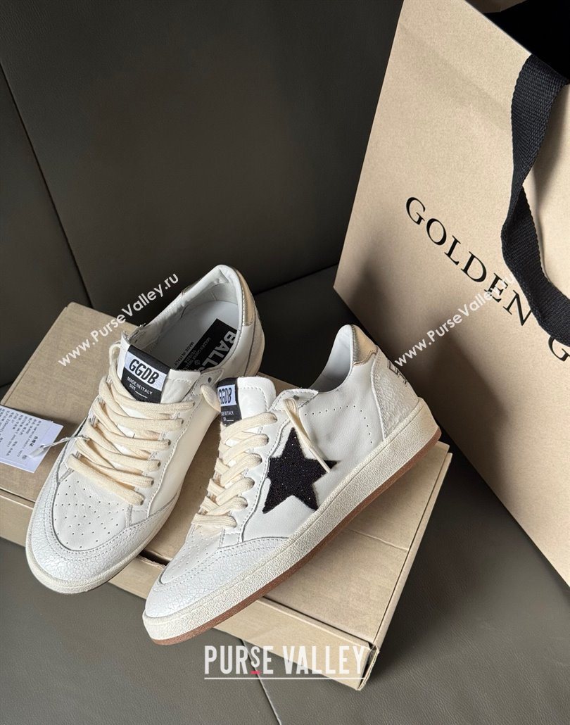 Golden Goose Ball Star Sneakers in white leather with black glitter star 2025 0605 (13-250605004)